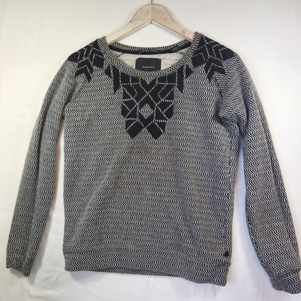 Maison Scotch Les‎ Bons Vivants Chevron Applique Sweatshirt Black White Top